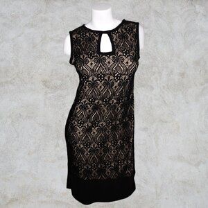 R & M Richards Little Black Dress with Lace, Sequins, & Nude Liner EUC A Beauty